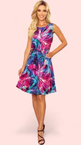 4-A1642 Ciara Blue Print Shift Style Dress