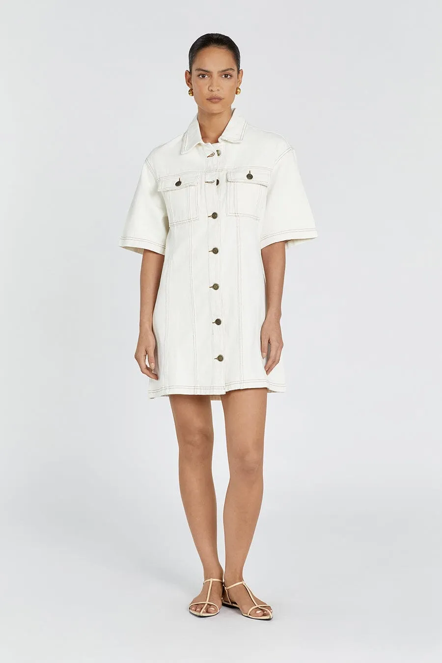 ALFRED CREAM DENIM MINI DRESS