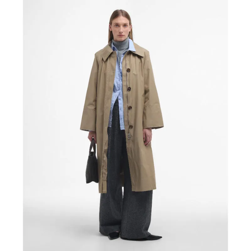 Barbour Beatrix Showerproof Ladies Trench Coat - Light Trench/Sky Dress Tartan