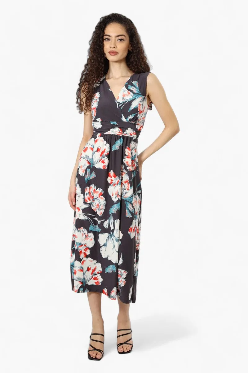 Beechers Brook Floral Sleeveless Crossover Maxi Dress - Grey