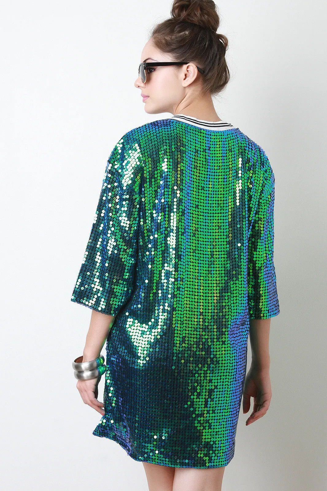 Bon Jour Sequin Short Sleeves Shift Dress