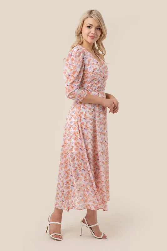 Breezy Blooms Long Sleeve Chiffon Maxi Dress