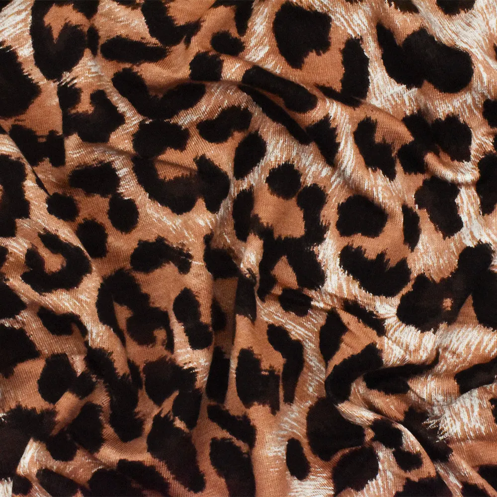 Brown-Black-Multi Cheetah Print Stretch Viscose Spandex Jersey Knit Fabric