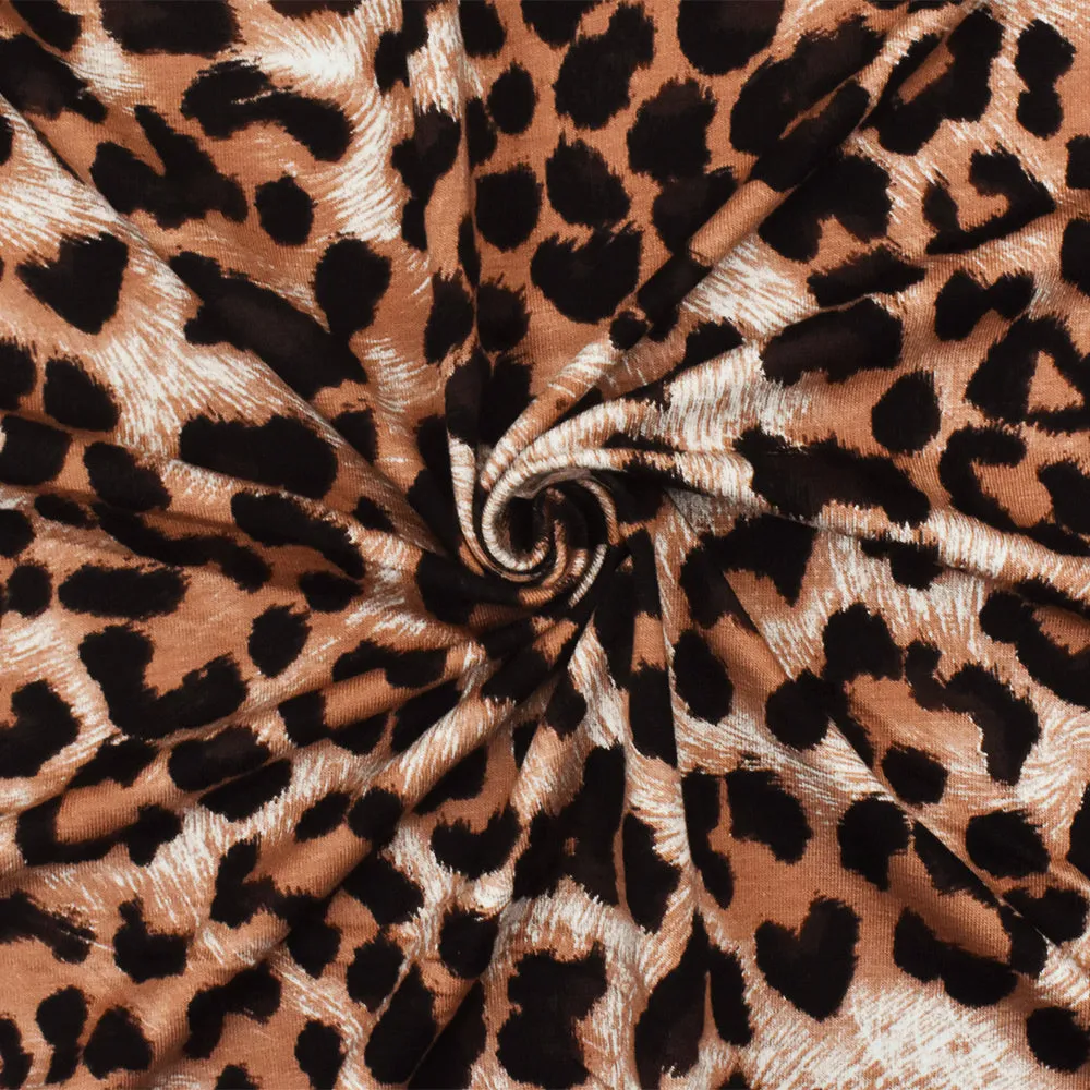 Brown-Black-Multi Cheetah Print Stretch Viscose Spandex Jersey Knit Fabric