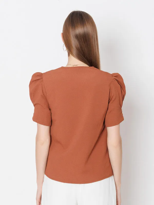 Brown Solid Textured Basic Top