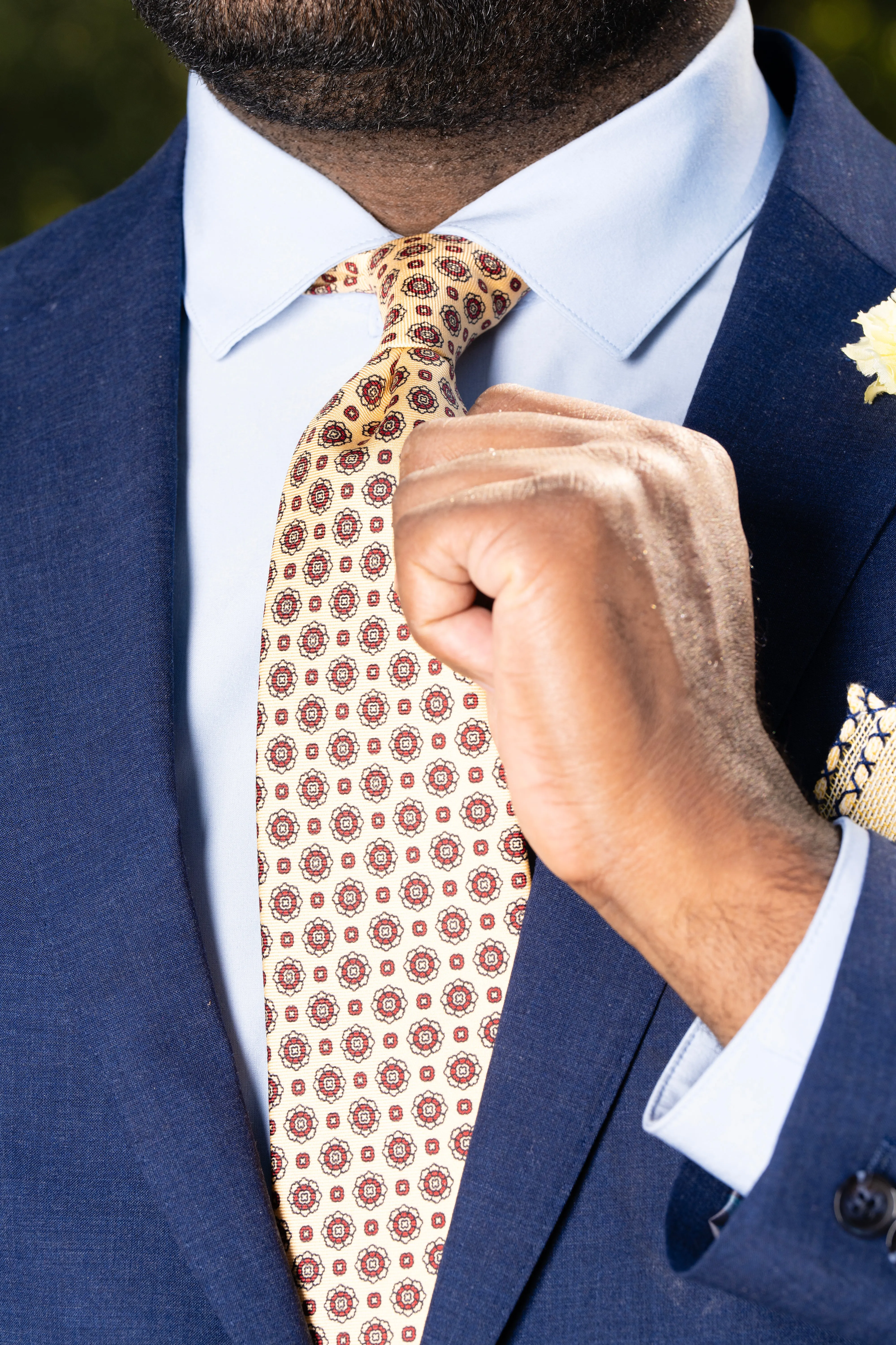 Buff & Red Printed Madder Silk Tie