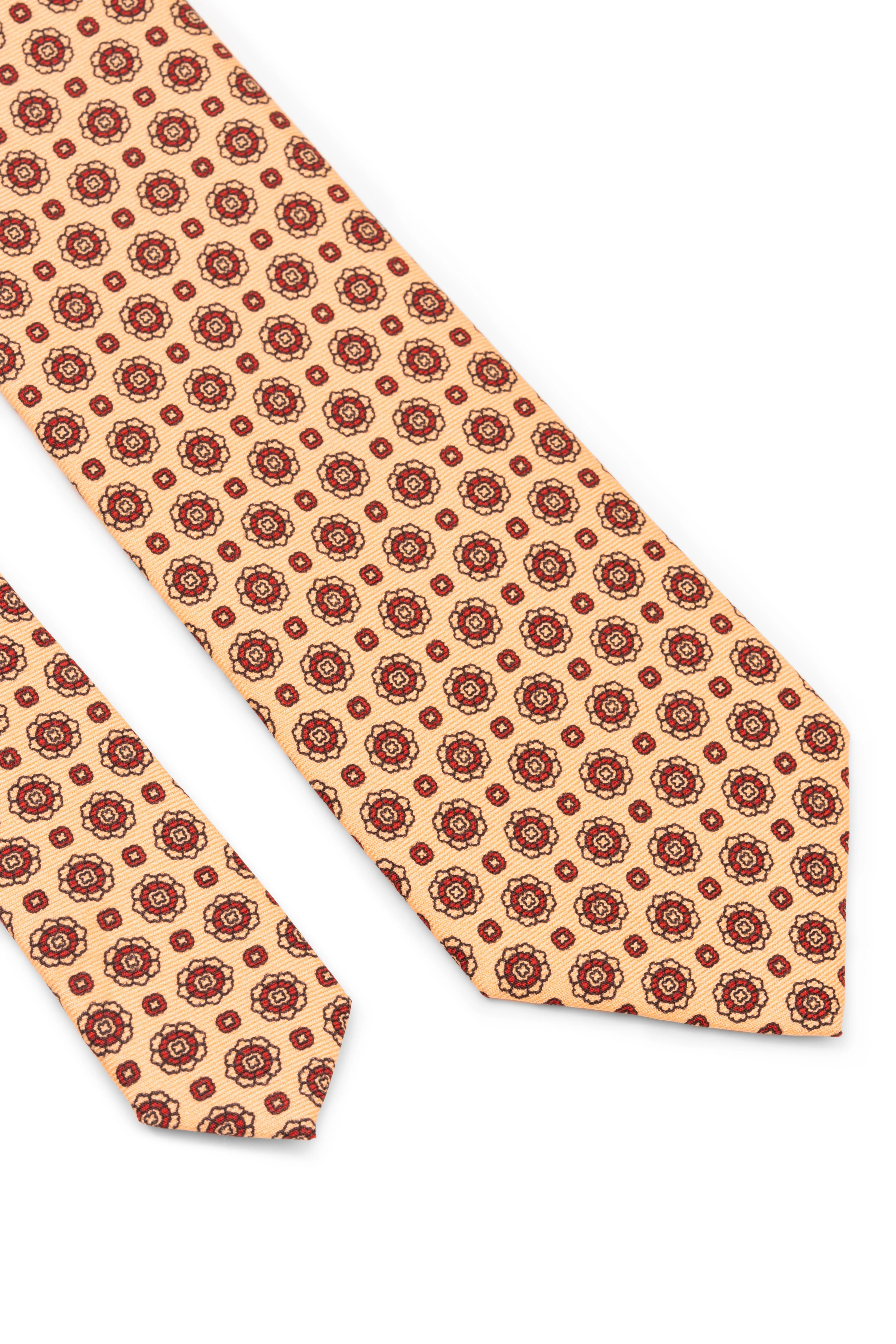 Buff & Red Printed Madder Silk Tie