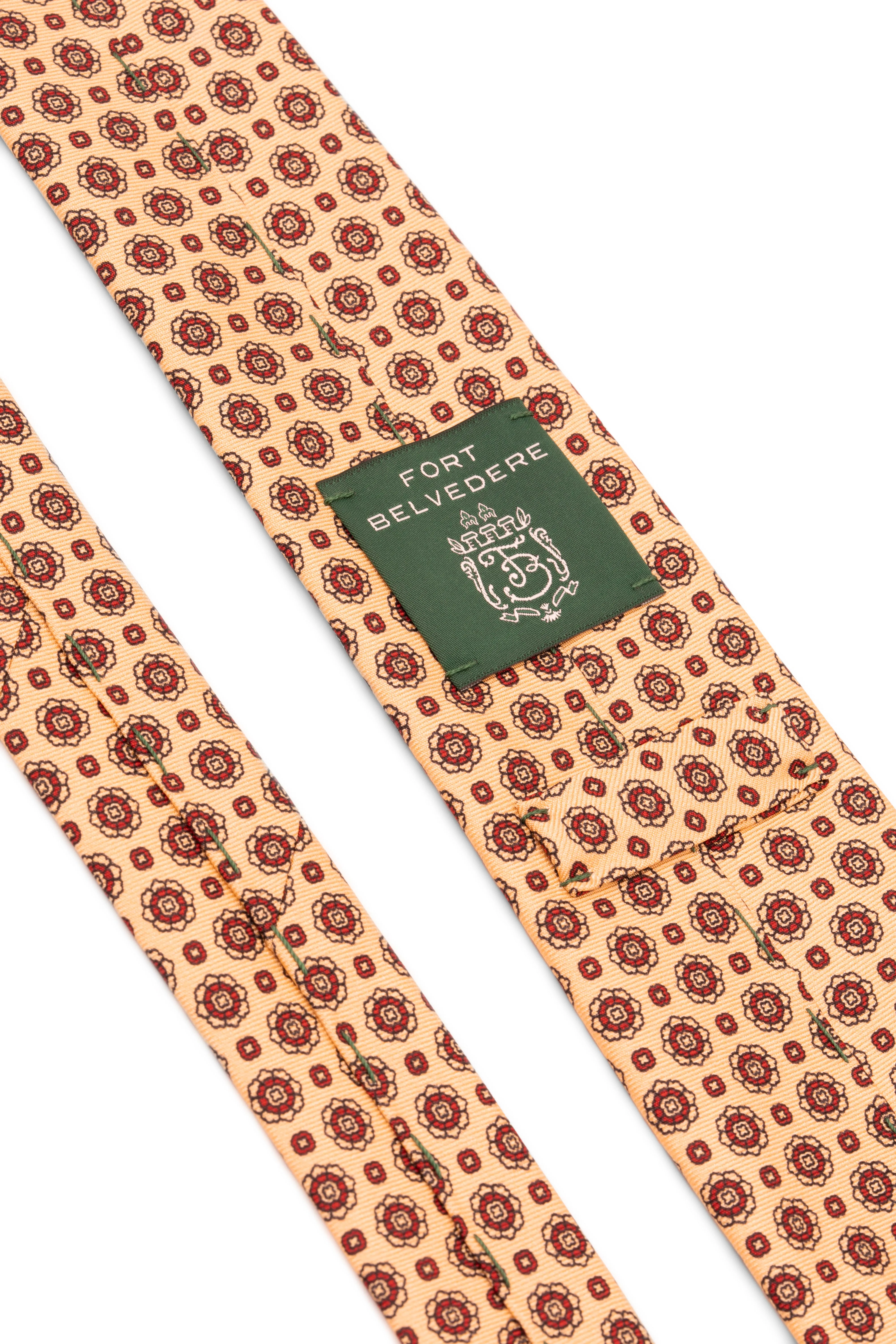 Buff & Red Printed Madder Silk Tie