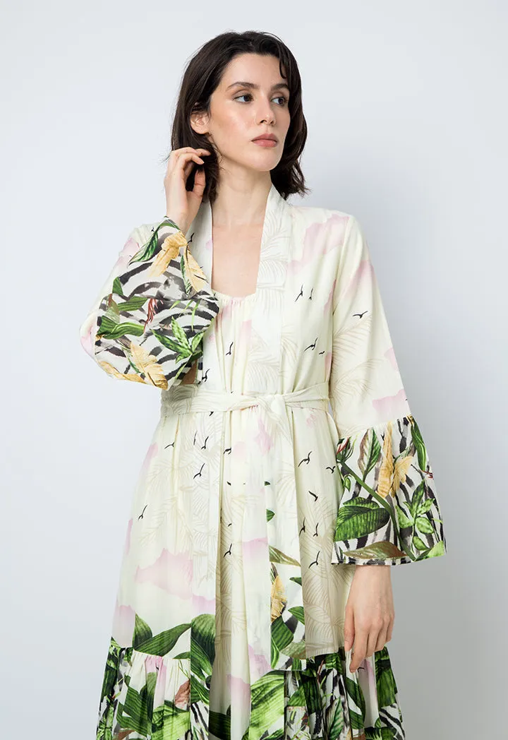 Choice Printed Kimono Outerwear Beige-Print