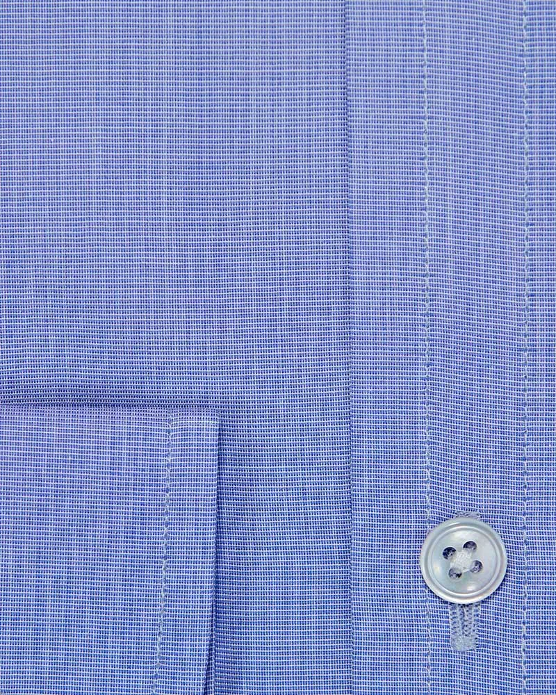 Classic Fit Plain Blue End-on-End Cotton Shirt with Classic Collar & Two Button Cuff