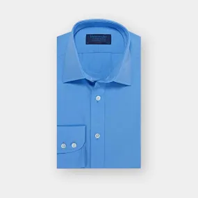 Classic Fit Plain Deep Blue Cotton Poplin Shirt with Classic Collar & Two Button Cuff