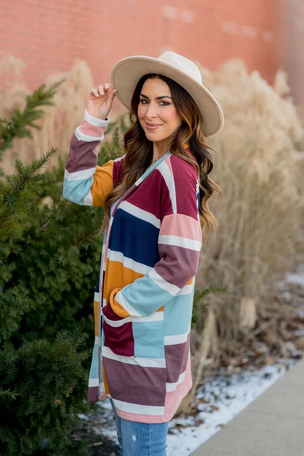 Color Blocked Mixed Stripe Cardigan