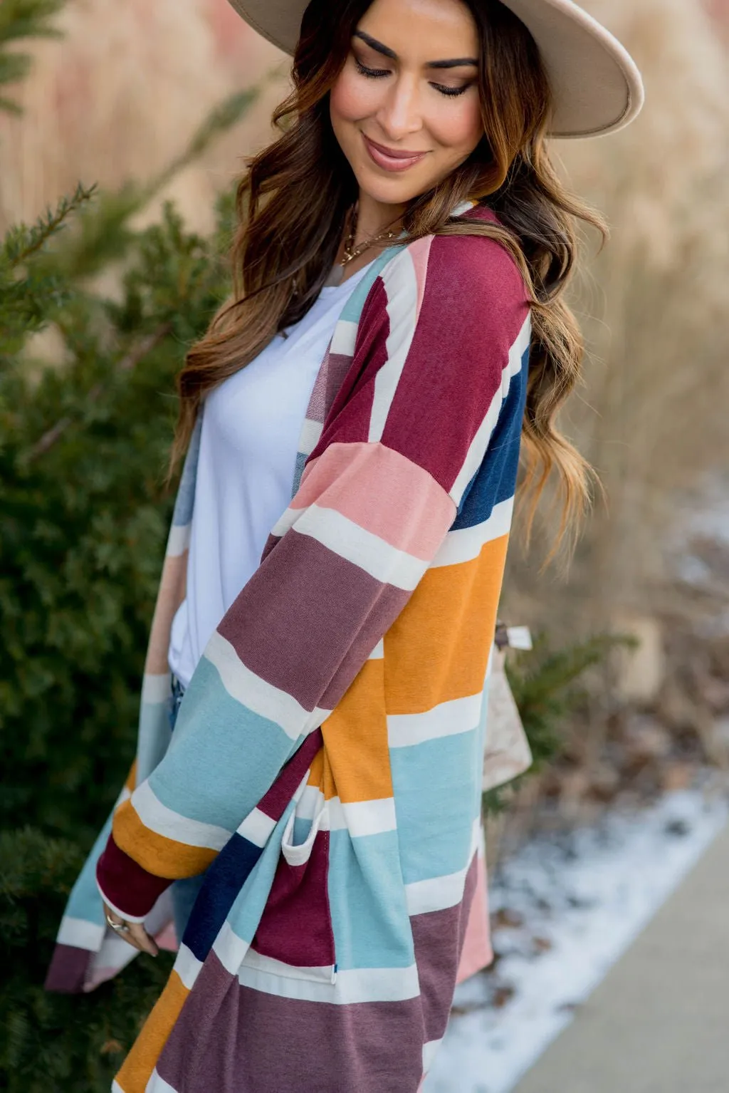 Color Blocked Mixed Stripe Cardigan