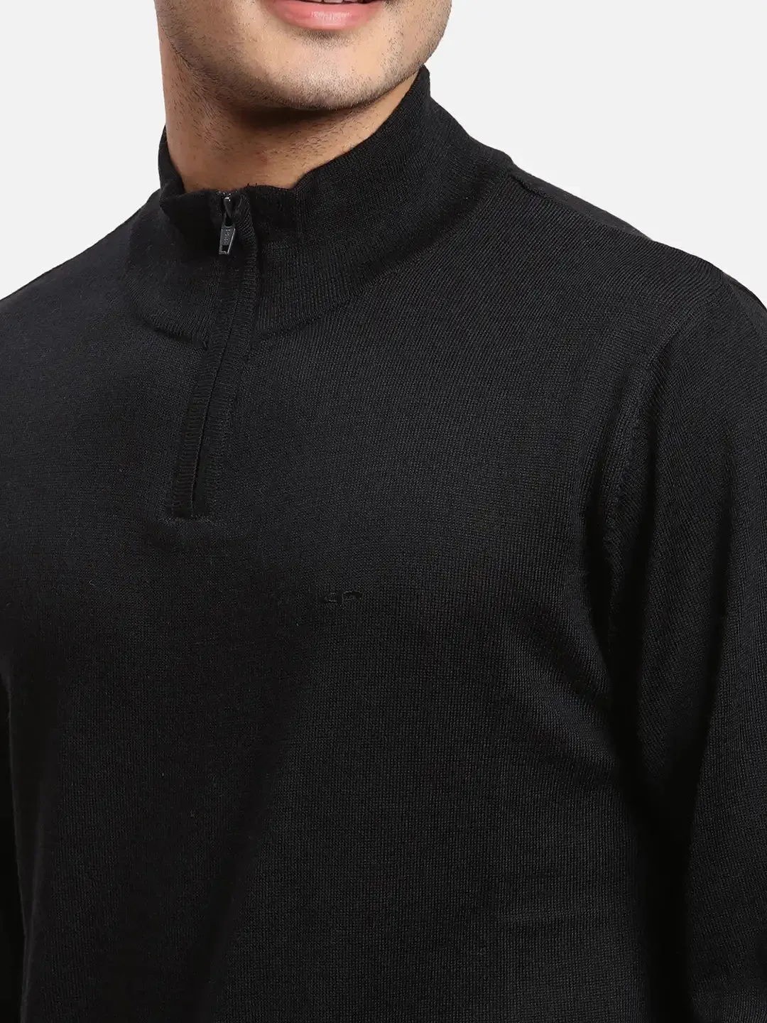 Colorplus Men Black Solid Regular Fit Wool Blend Full Sleeve V Neck Sweaters