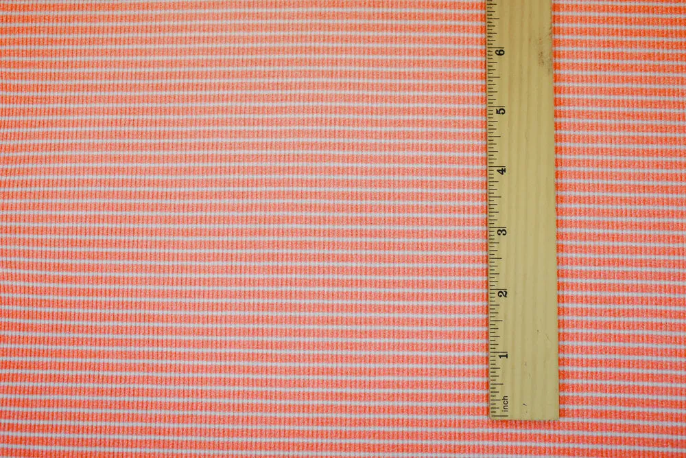 Coral-White Poly Stretch Spandex 1x2 Rib Knit Fabric