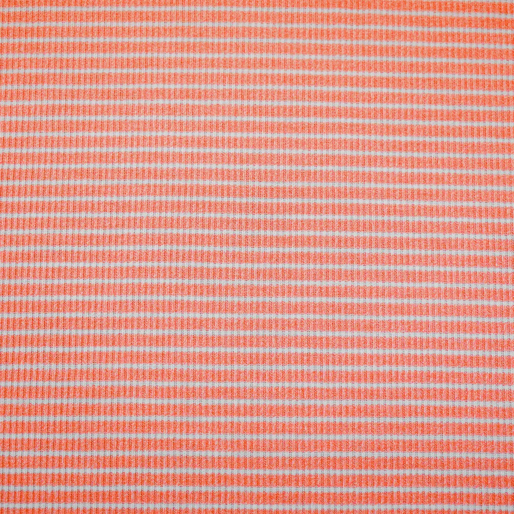 Coral-White Poly Stretch Spandex 1x2 Rib Knit Fabric