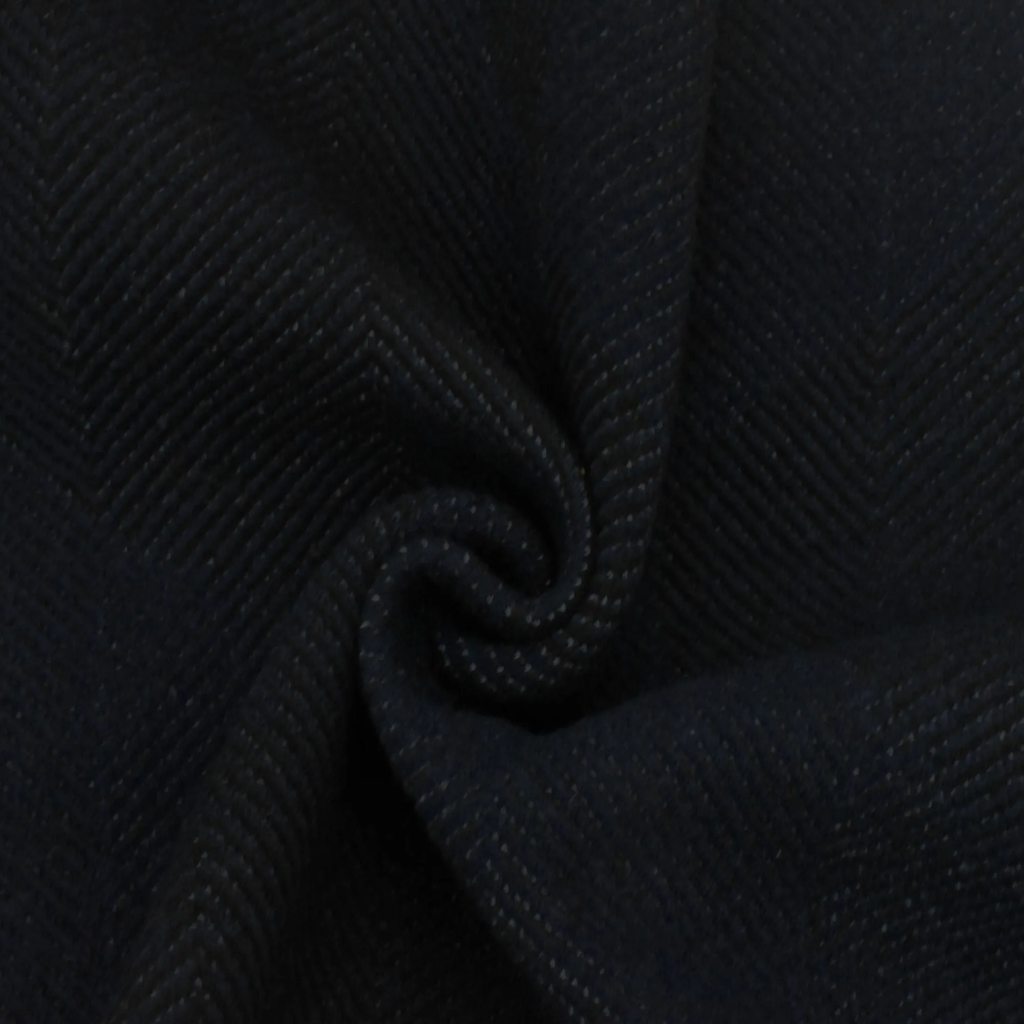 Deep Navy/Black Wool Blend Herringbone Double Knit Fabric