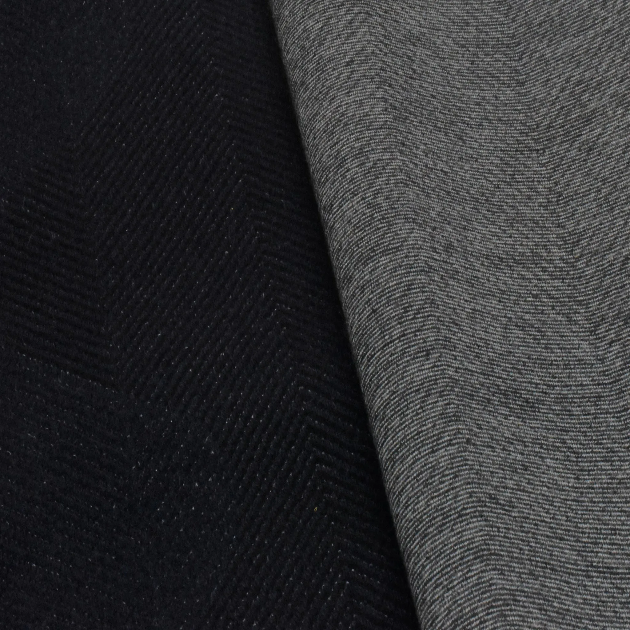 Deep Navy/Black Wool Blend Herringbone Double Knit Fabric