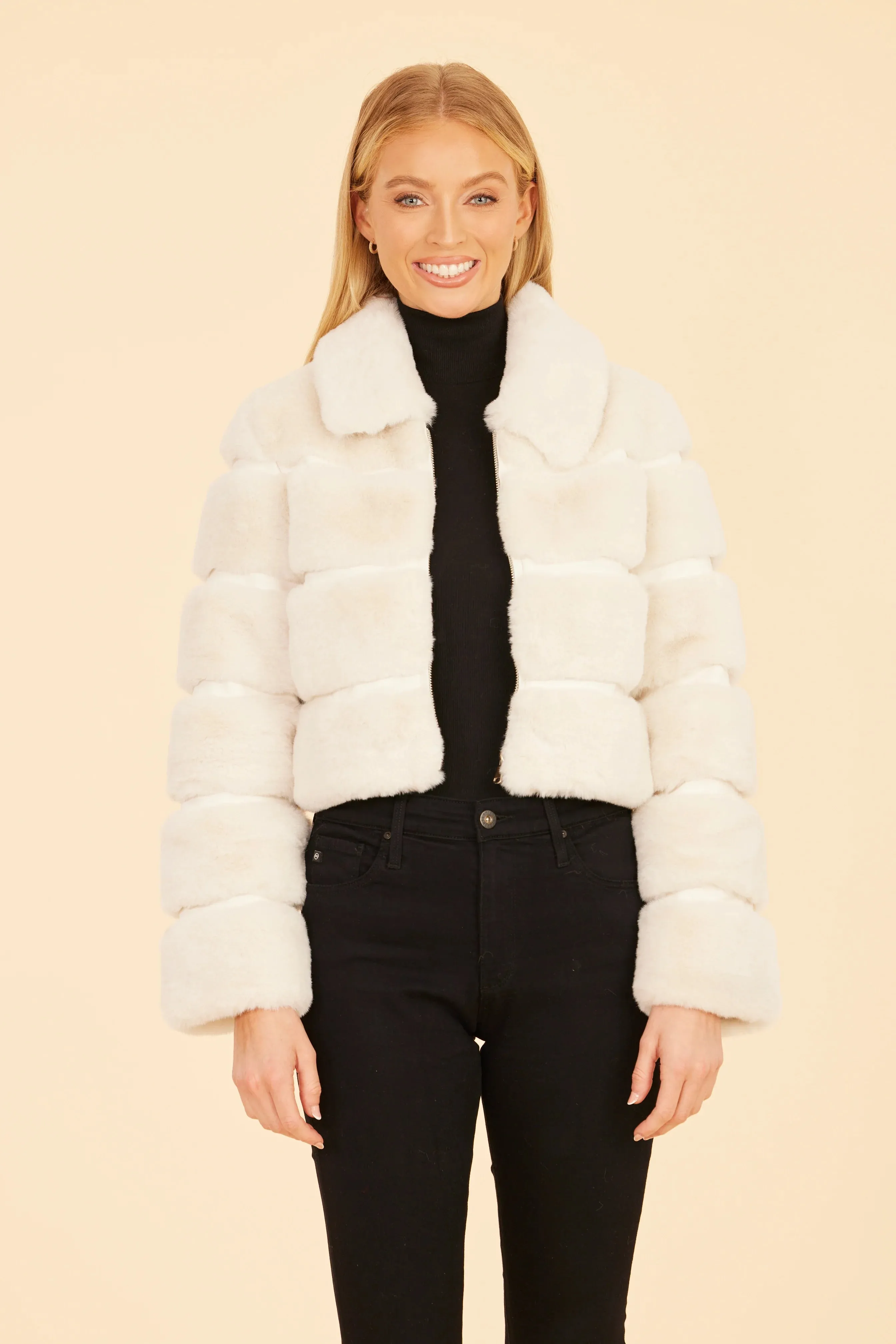 Dolce Cabo Paneled Faux Fur Cropped Jacket 75521