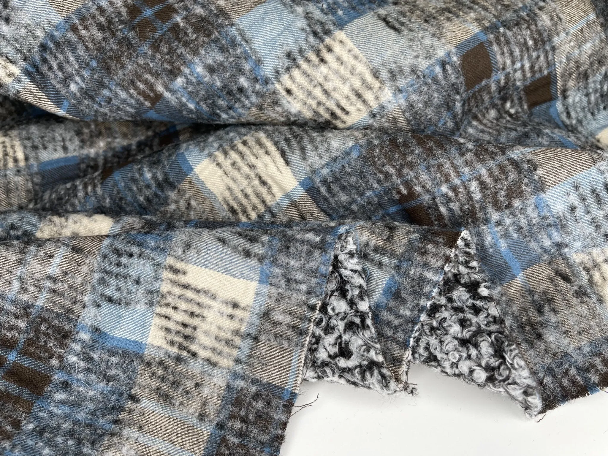 Double Sided Bonded Thick Woolen Blended Plaid Fabric  - 6058