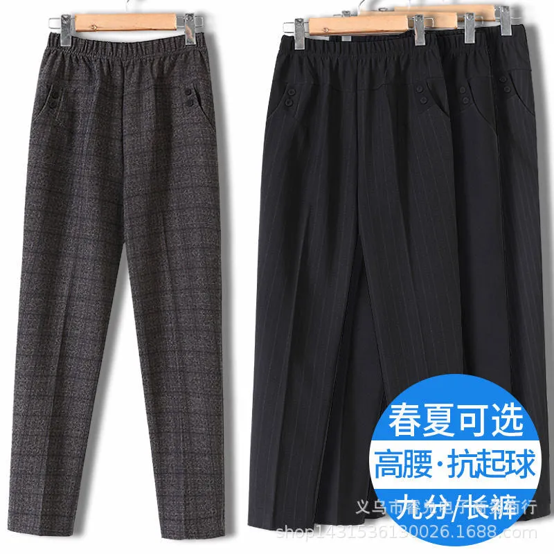 Elderly Women Summer Loose Long Granny Mom Thick Straight Pants