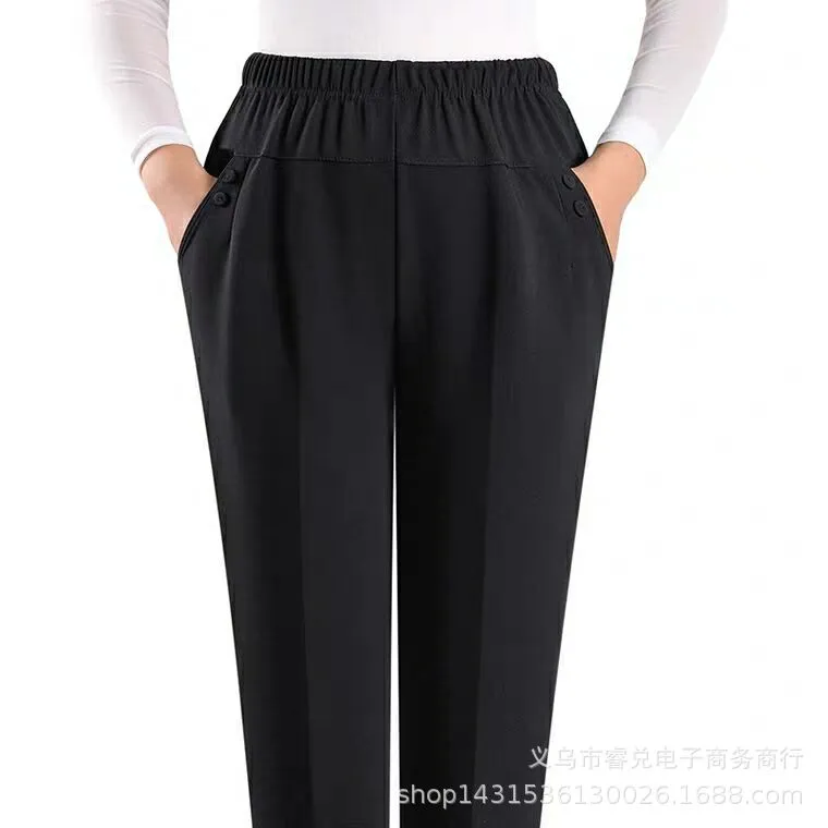 Elderly Women Summer Loose Long Granny Mom Thick Straight Pants