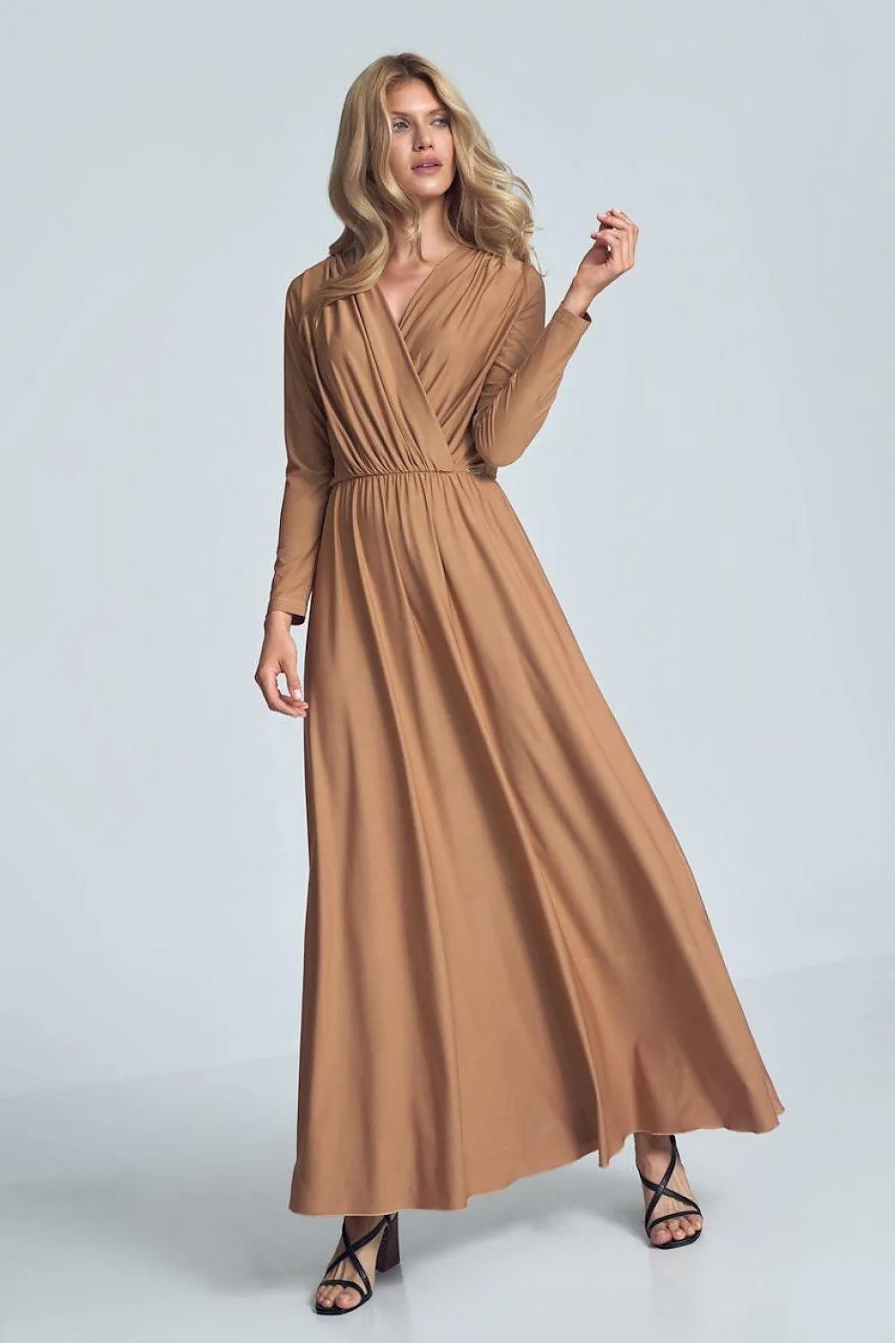 Elegant Black Maxi Dress with Stylish Envelope Neckline for Effortless Chic