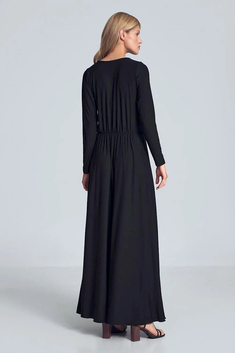 Elegant Black Maxi Dress with Stylish Envelope Neckline for Effortless Chic