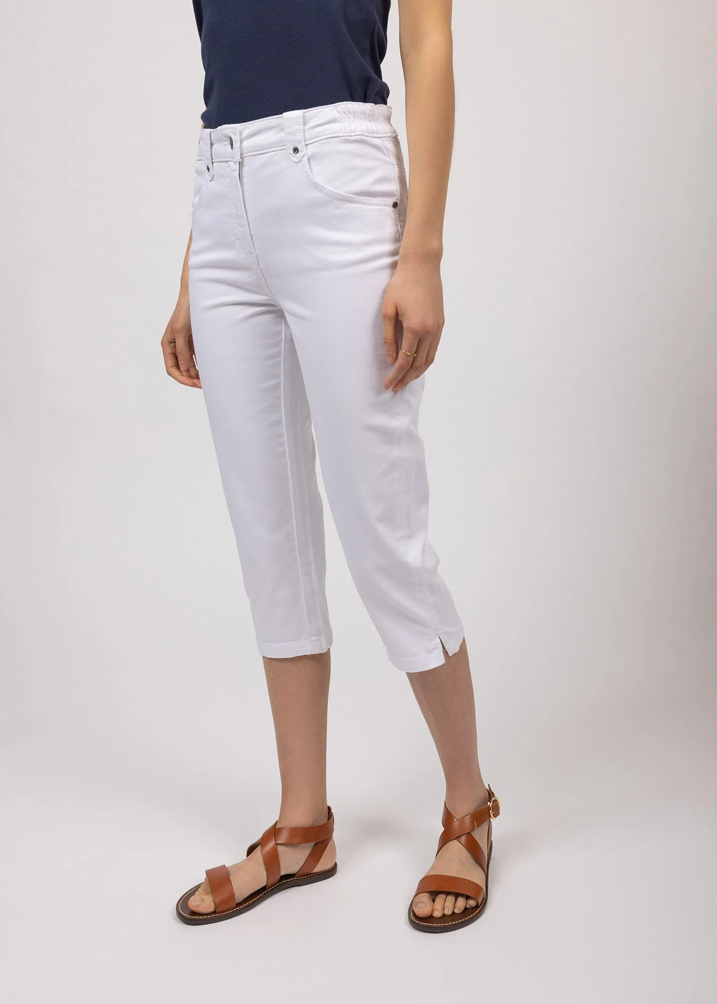 Elodie three quarters pants - in cotton, comfort fit (BLANC)