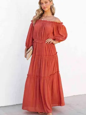 Fiesta Flame Off Shoulder Ruffle Maxi Dress