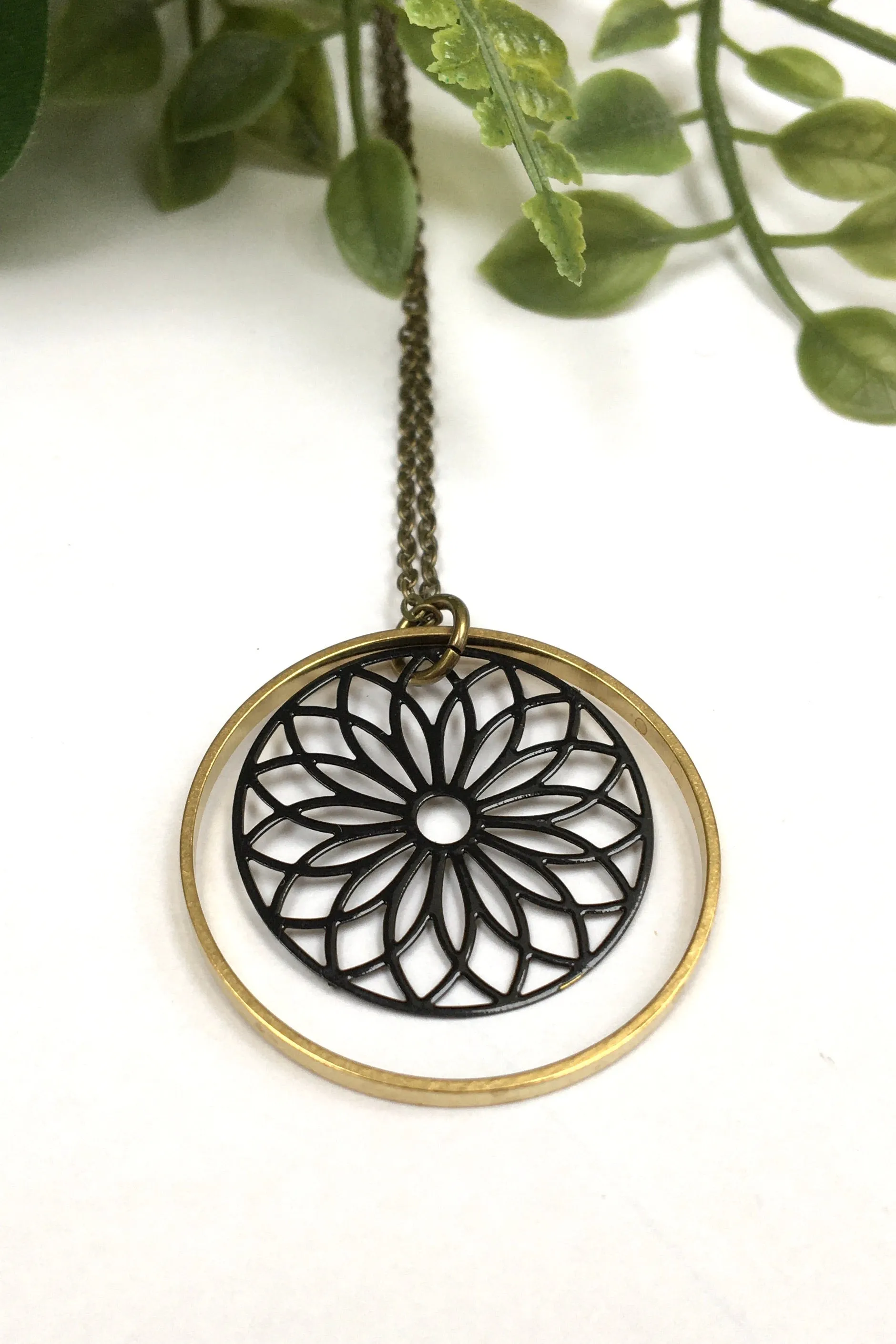 Filagree Brass Circle Necklace