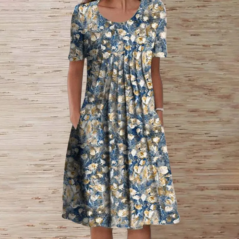 Floral Crew Neck Midi Shift Dress