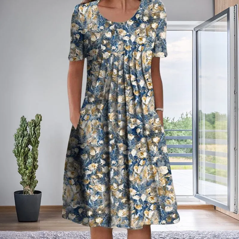 Floral Crew Neck Midi Shift Dress