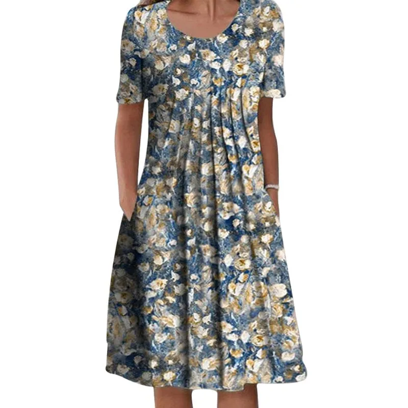 Floral Crew Neck Midi Shift Dress