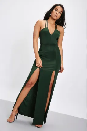 Green Double Front Split Maxi Dress