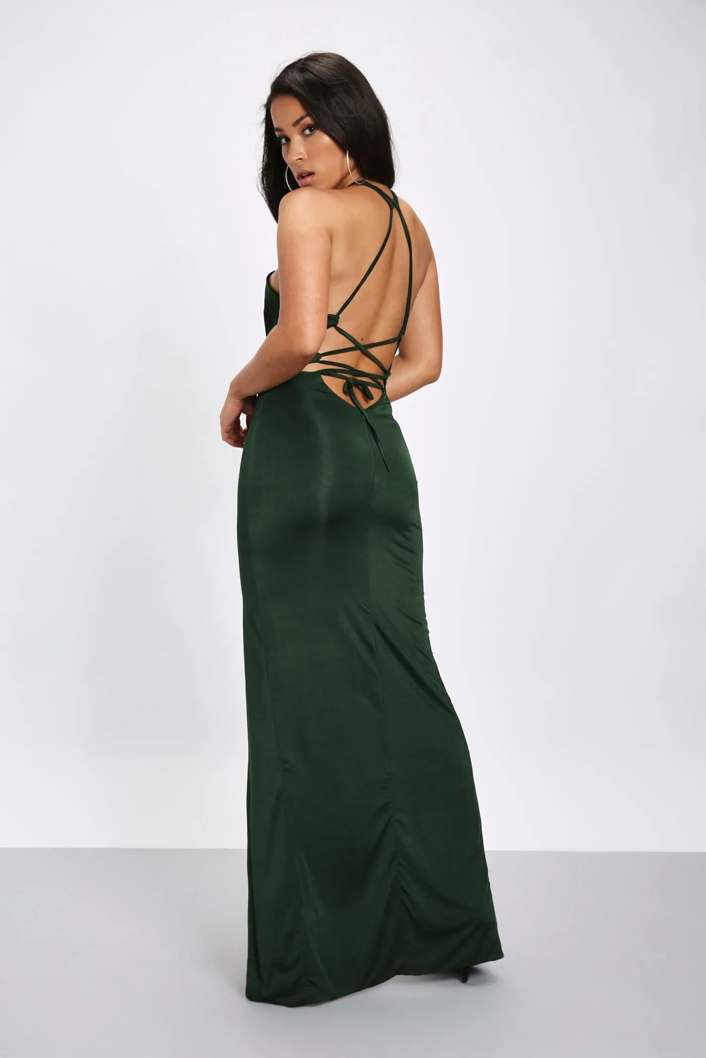 Green Double Front Split Maxi Dress