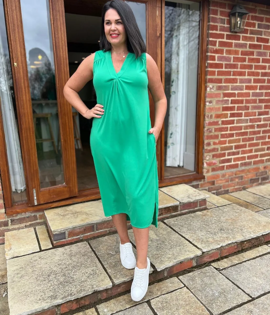 Green V Neck Shift Dress