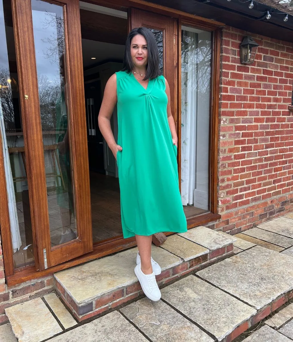 Green V Neck Shift Dress