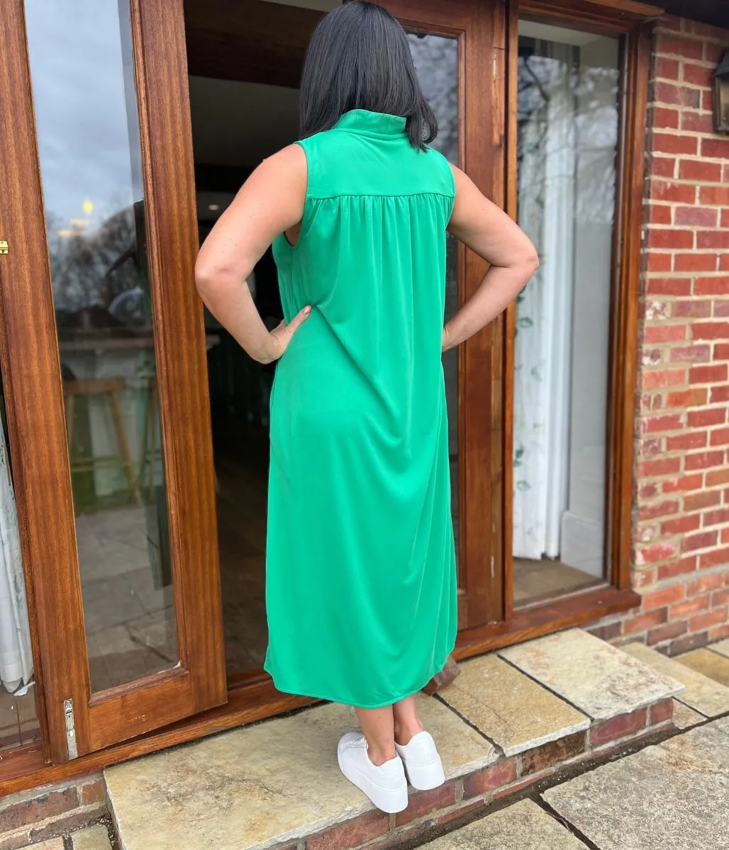 Green V Neck Shift Dress