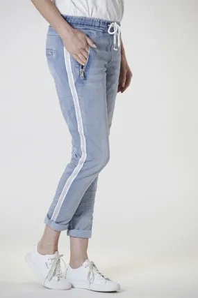 Italian Star - Denim Jogger - Light Wash with Silver Trim