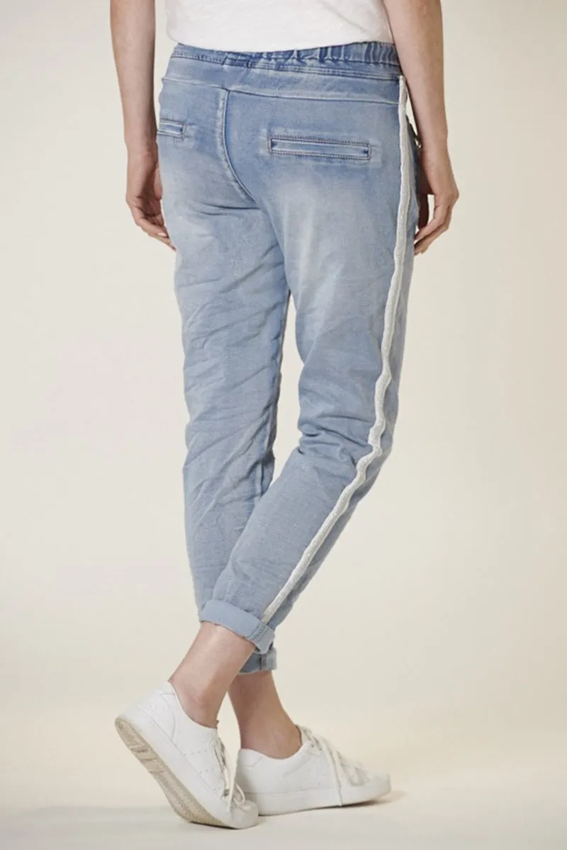 Italian Star - Denim Jogger - Light Wash with Silver Trim