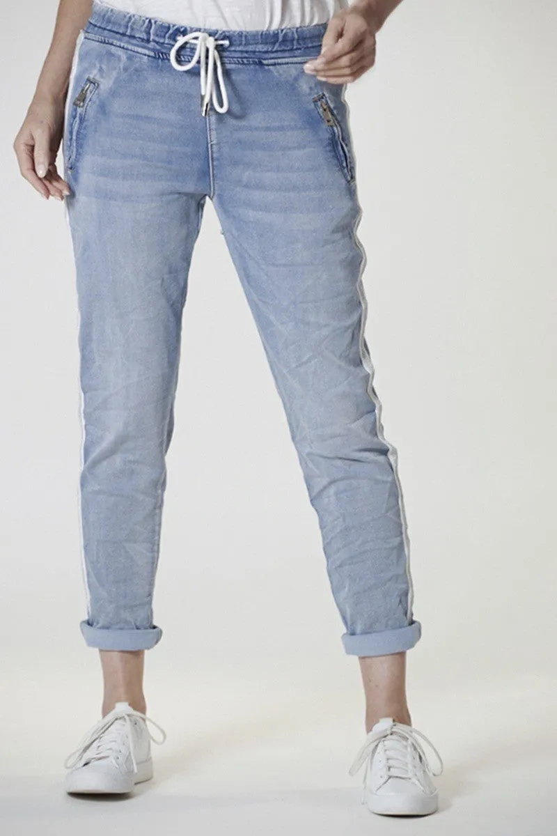 Italian Star - Denim Jogger - Light Wash with Silver Trim