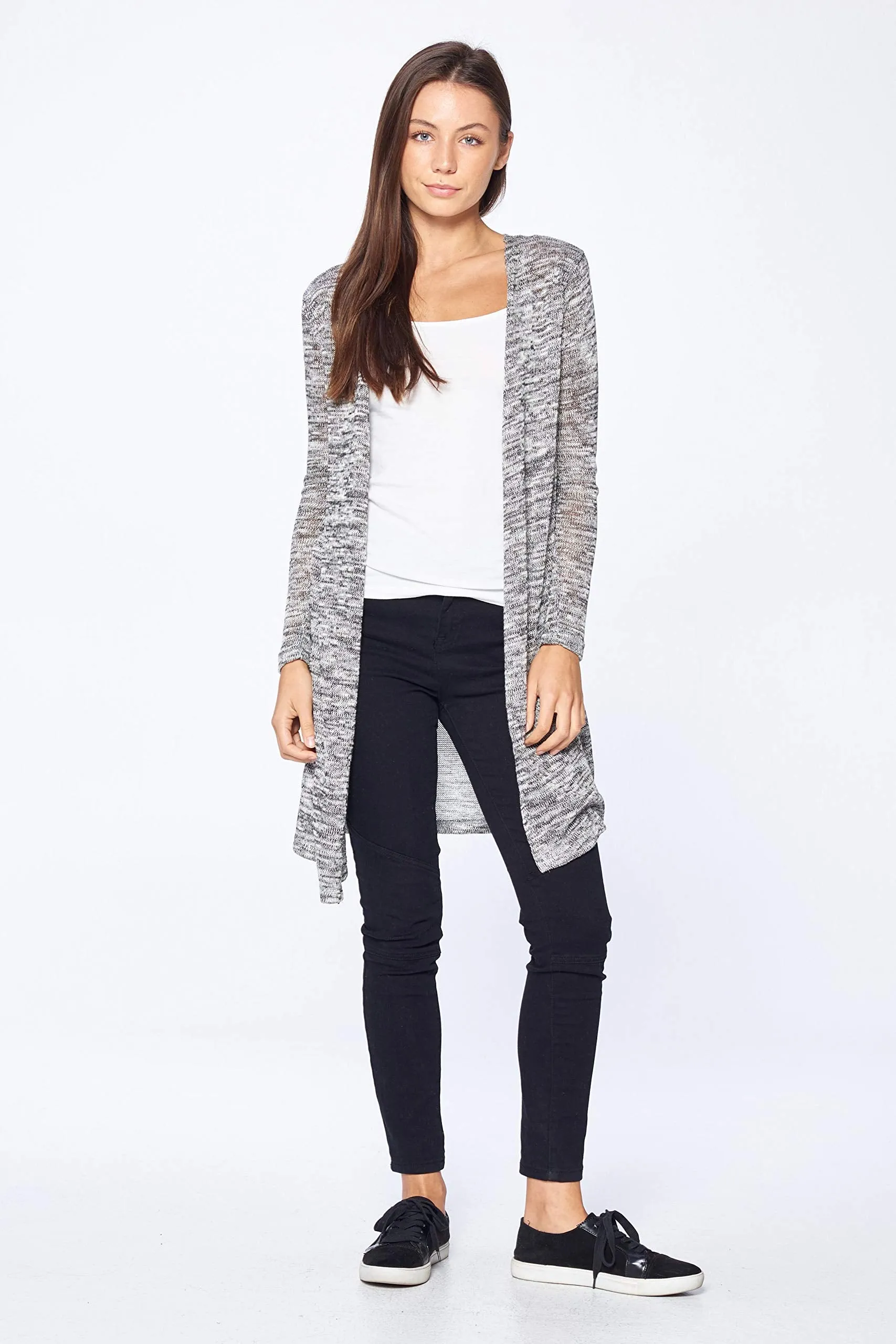 Khanomak Women's Long Sleeve Side Slit Knit Long Line Cardigan