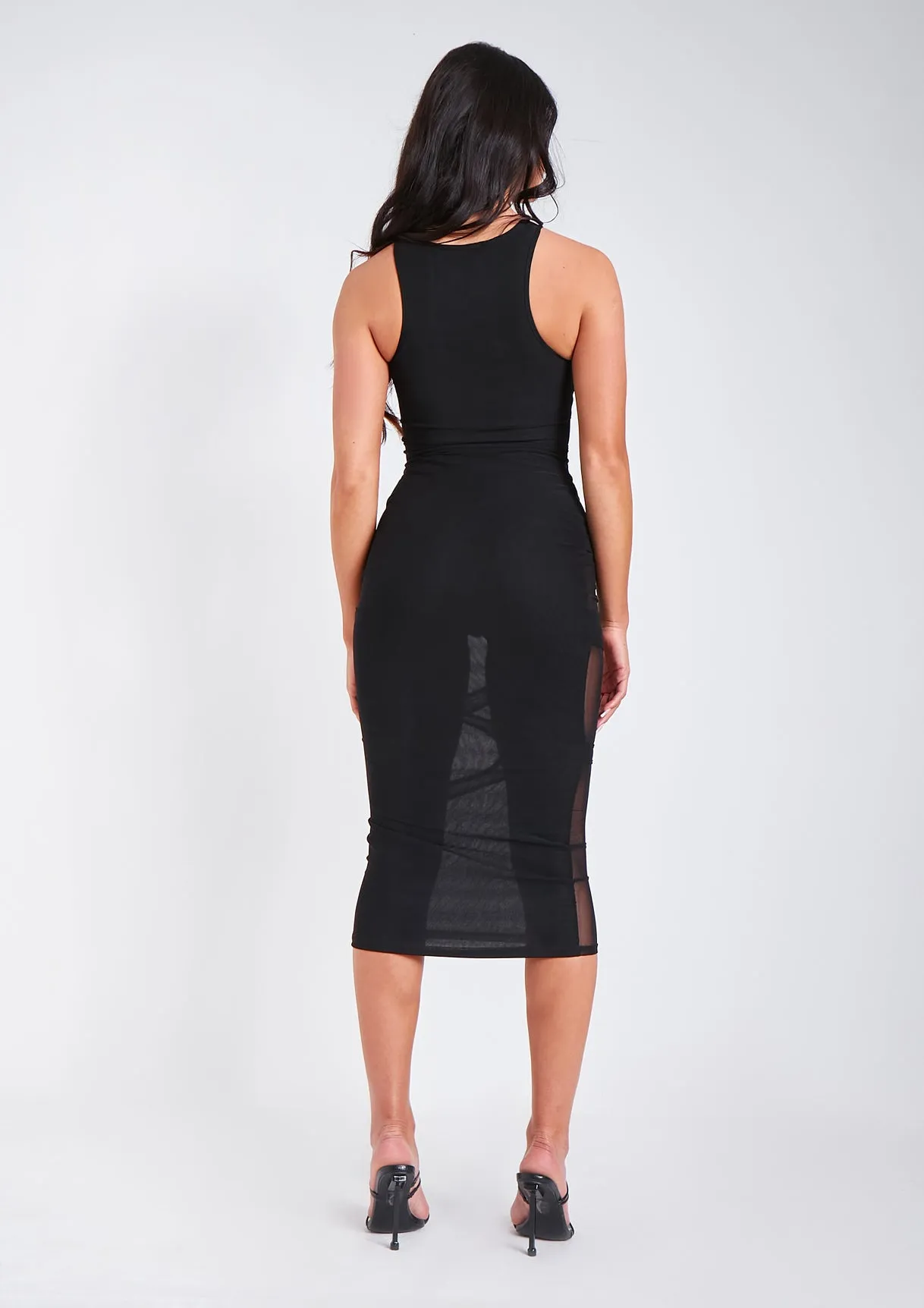 Lucy Black Mesh Cut Out Maxi Dress