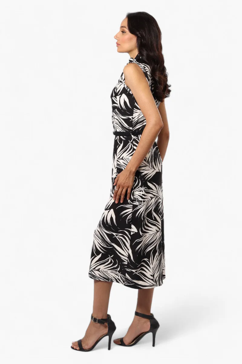 Majora Floral Belted Sleeveless Maxi Dress - Black