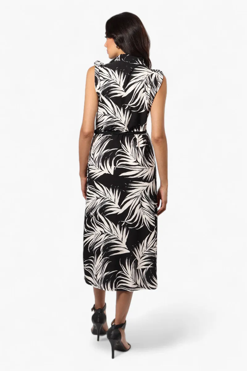 Majora Floral Belted Sleeveless Maxi Dress - Black