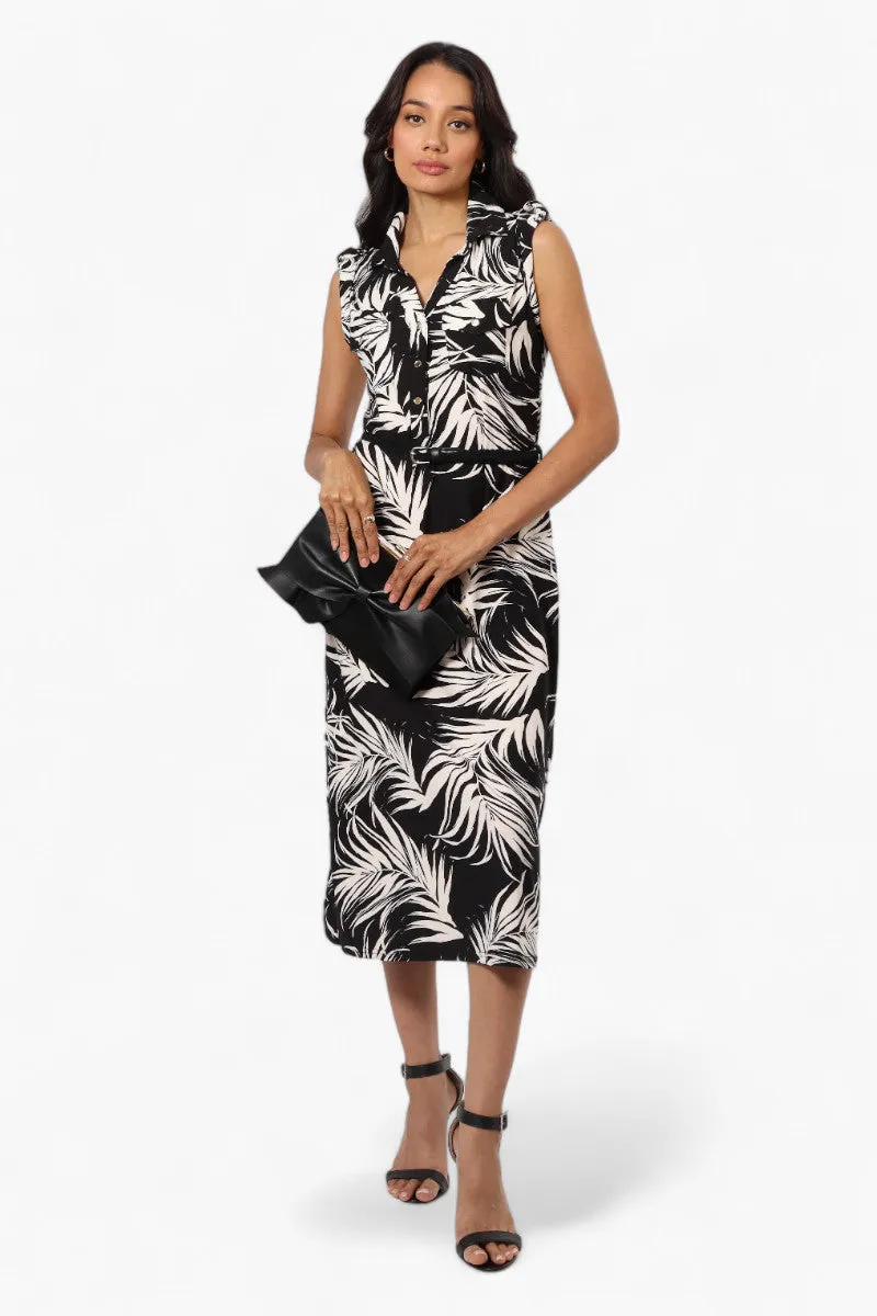 Majora Floral Belted Sleeveless Maxi Dress - Black