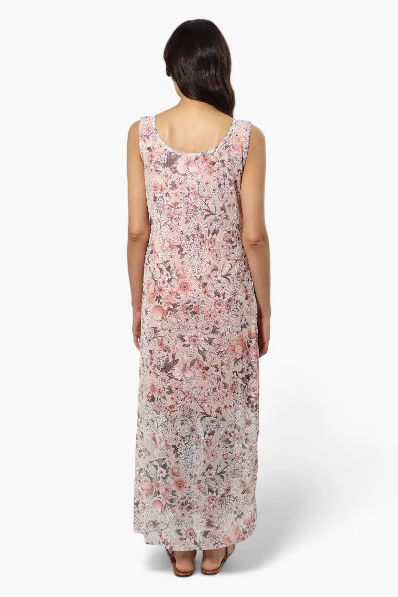 Majora Leaf Pattern Mesh Maxi Dress - Beige