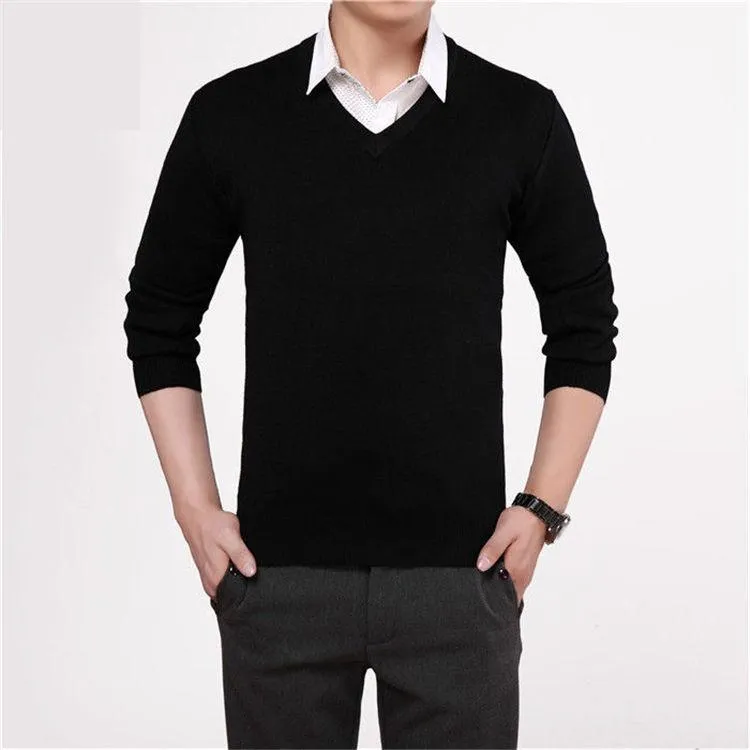 Men's Casual V-Neck Solid Color Sweater