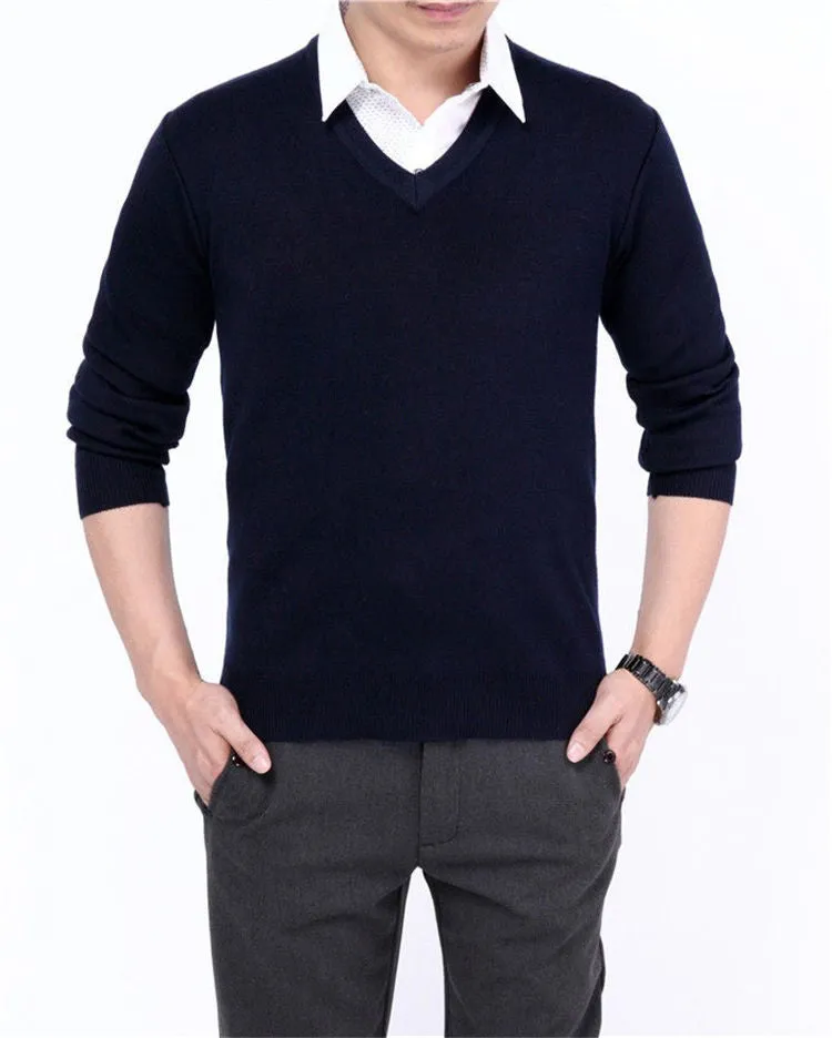 Men's Casual V-Neck Solid Color Sweater